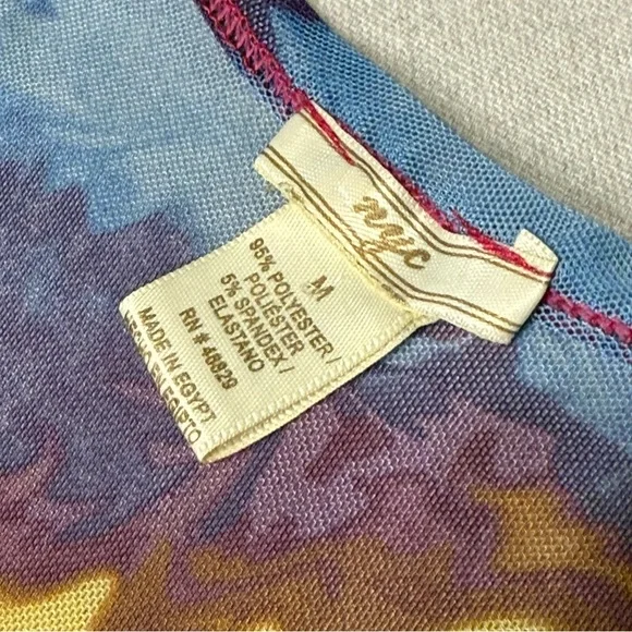 NYC Rainbow Multicolor Mesh Rave Open Front Sheer Disco Duster Cardigan Medium - Picture 8 of 16